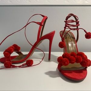 AQUAZZURA Red Women's pom Pom Ankle-tie Sandals